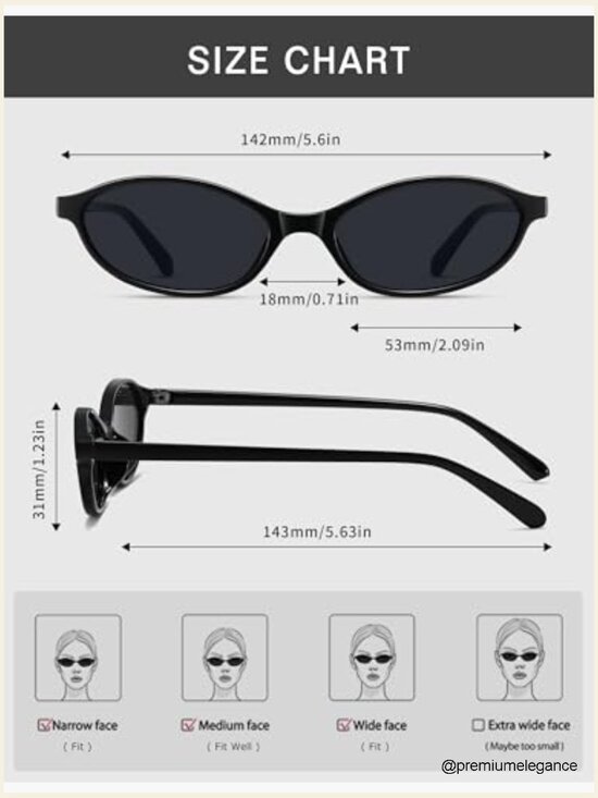Retro Oval Cat Eye Sunglasses Women Y2K Small Narrow Shades UV400 main image 6